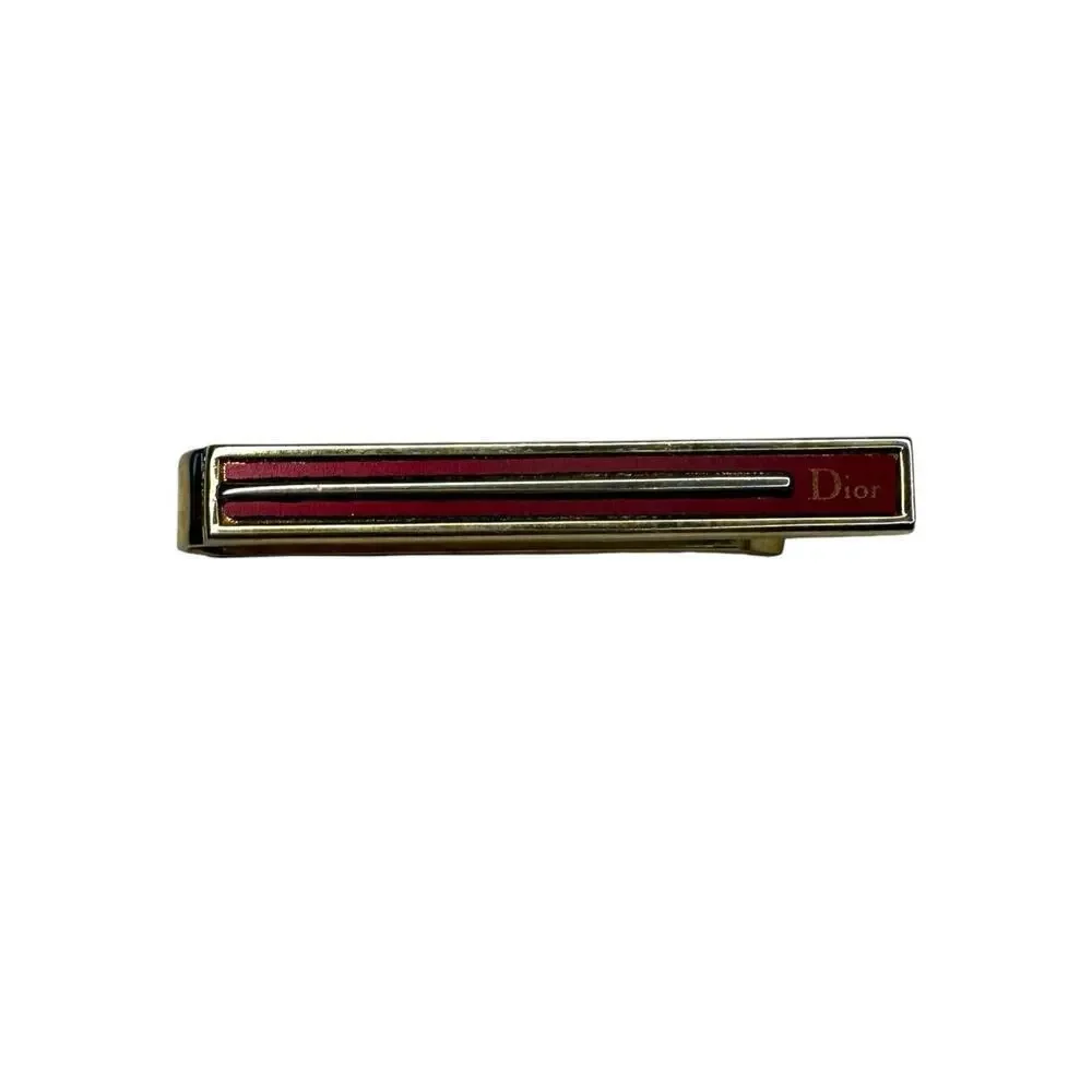 Christian Dior Vintage Gold Plated Red Enamel Slim Tie Bar Money Clip